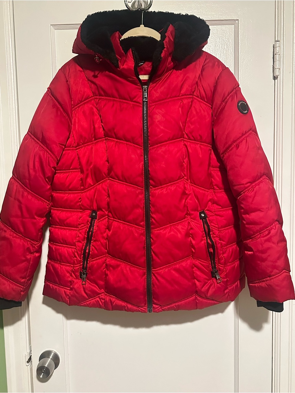 Nautica Women’s Red Quilted Hooded Puffer Jacket